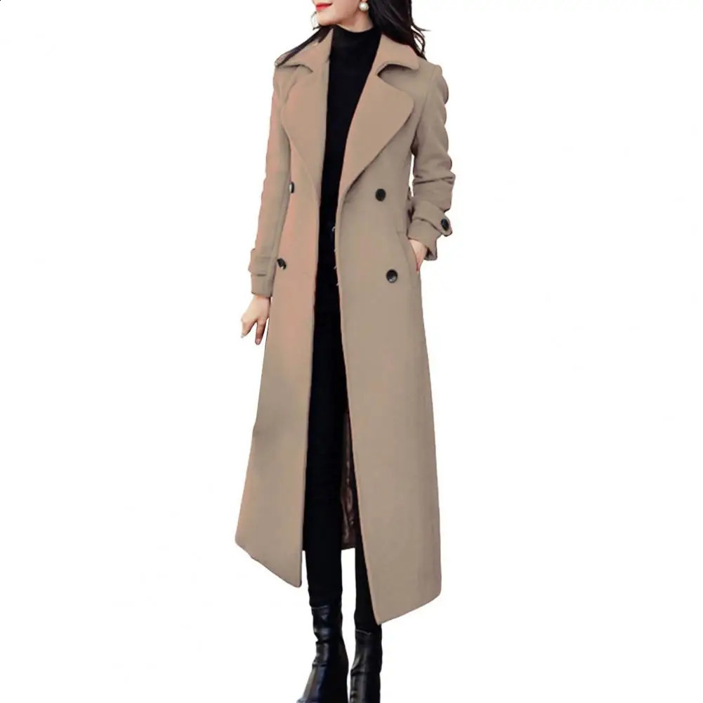 Winter Coat Womens Business Medium Long Sleeve Jacket Formal Wool Blended Double Layer Thick 240826