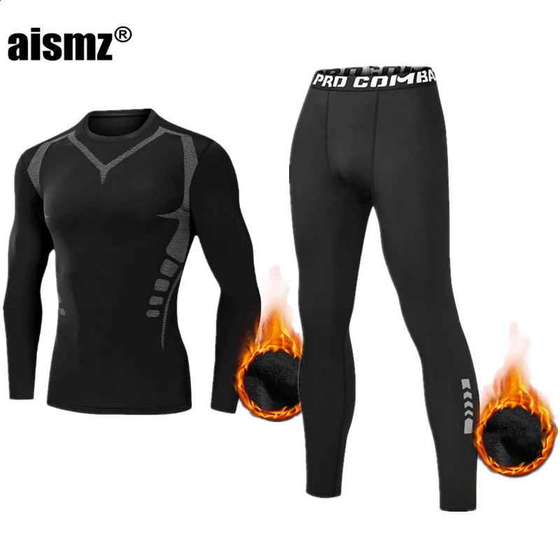 Winter Thermal Underwear Men Compression Fitness Fleece Man Sport First Layer Underwear Set Second Thermal Mens Skin Long Johns 240826