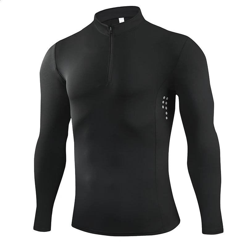 mens fitness suit polo shirt with half zipper thin running gym training wearing long sleeved quick drying elastic sports top for men 240827