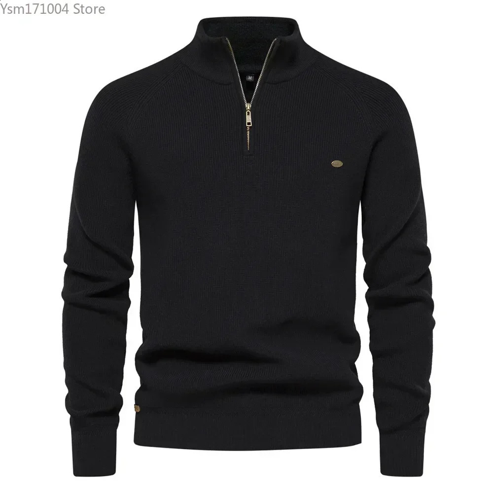 mens sweater with half neck zipper solid elastic slim fit long sleeved zipper casual business mens knitted zipper sweater with floral pattern 240827 - view 5