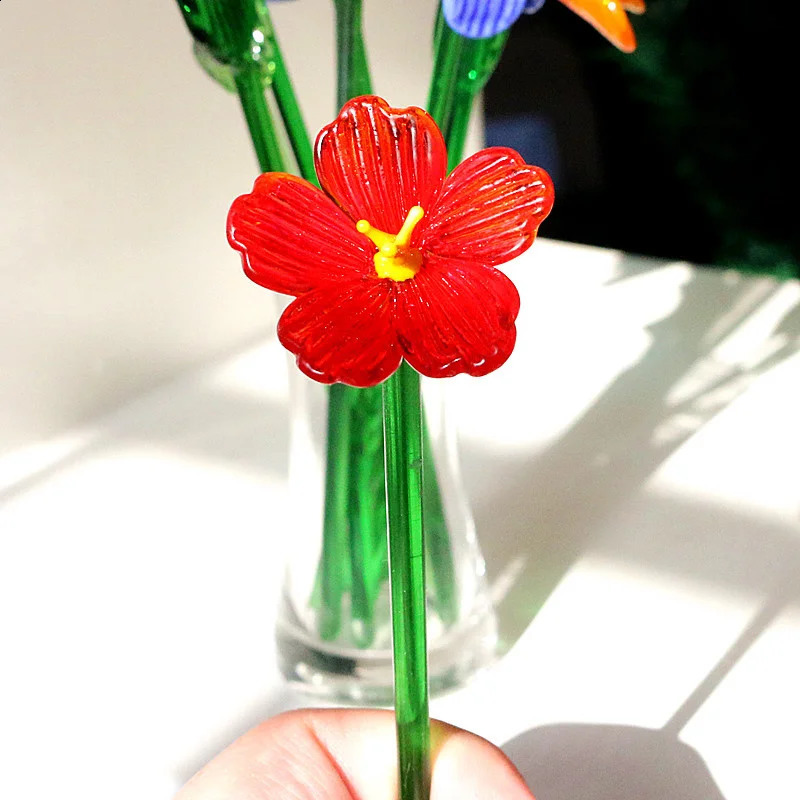 Beautiful Simulation Craft Murano Glass Flower Ornament Valentines Day Party Gifts Home Table Vase Decoration Charm Accessories 240827