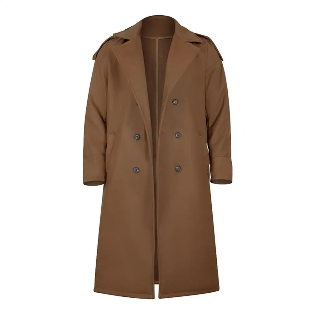Solid color long peacock mens trench coat retro style double chest windproof jacket 240827
