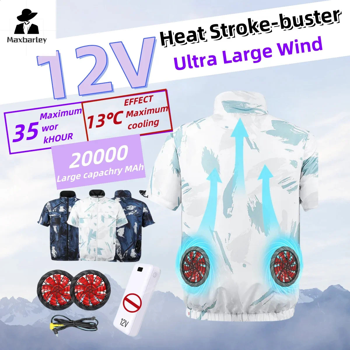 12V fan vest womens ice hiking USB charging air conditioning clothing cooling high temperature work fishing 240827