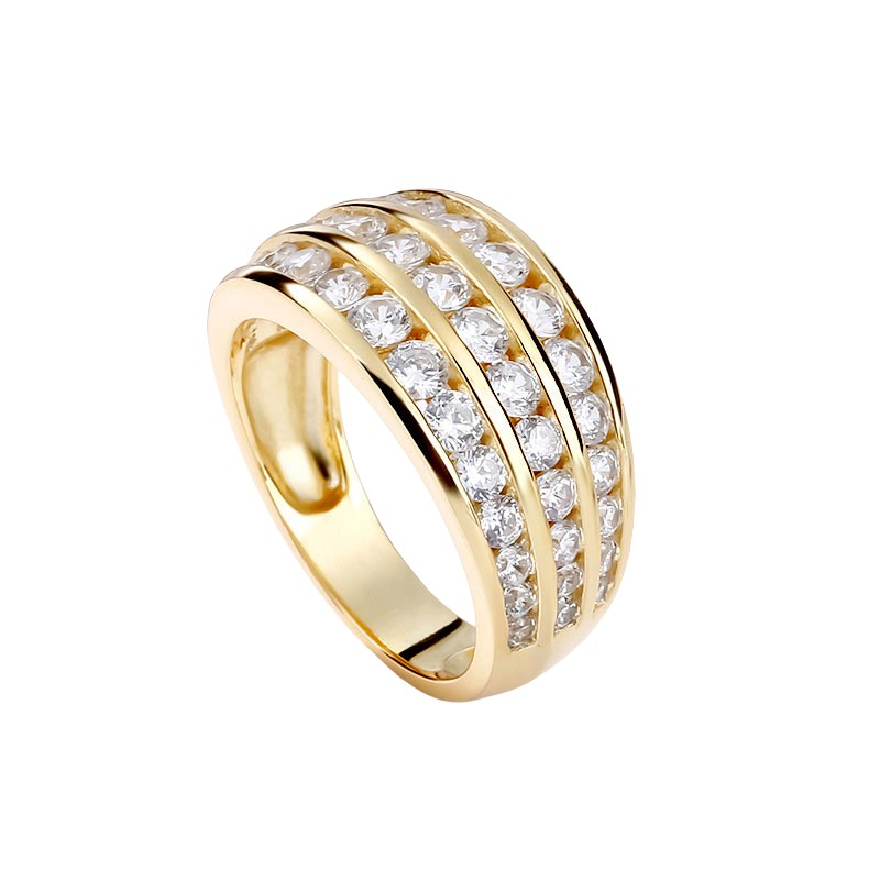 Ladies' Gold Fill Cubic Zirconia Eternity Wedding Ring: Three Rows of 5A CZ Dias