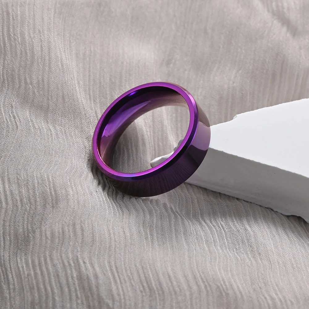 Simple 8mm mens stainless steel ring with purple matte finish polished edge engagement ring and mens wedding ring W240826