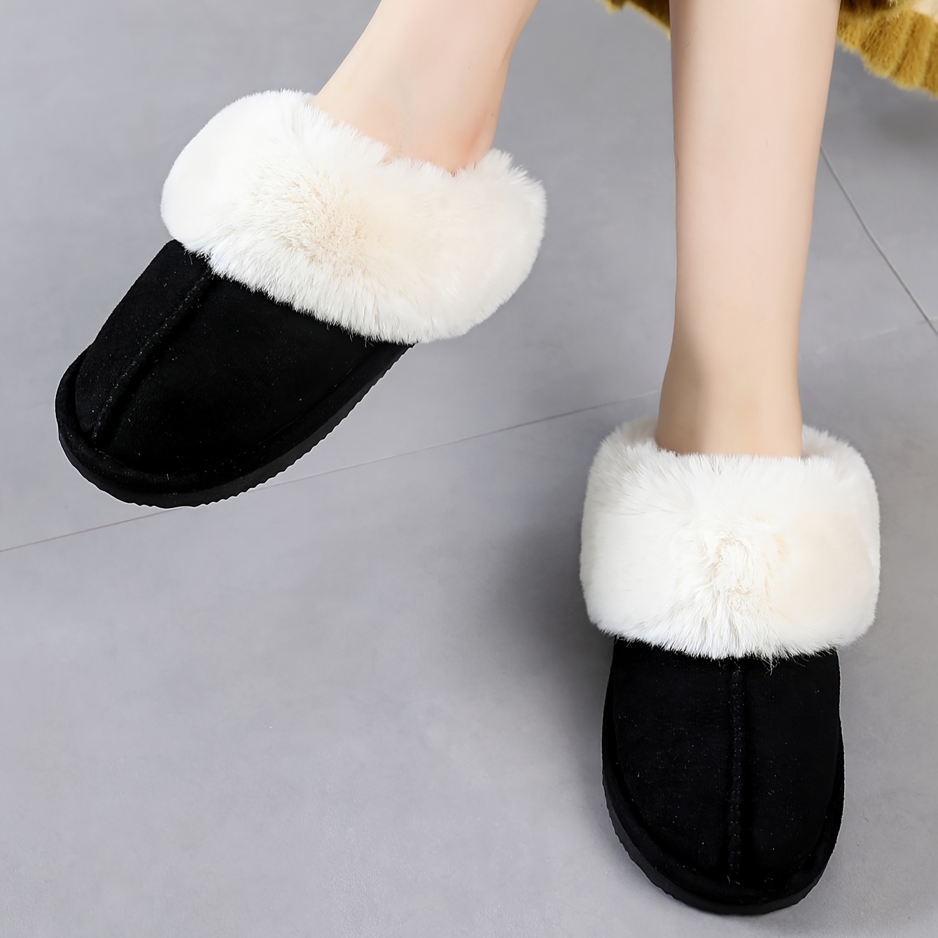 Solid Color Home Warm Slippers, Soft Sole Platform Plush Lined Backless Shoes, Round Toe Indoor Fluffy Shoes