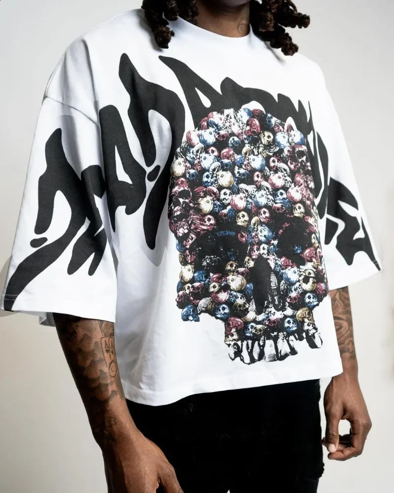 Y2k Summer Street Skeleton Letter Printed Short Sleeve Shirt Womens Harajuku Retro Gothic Punk Extra Large Mens Tshirt 240827