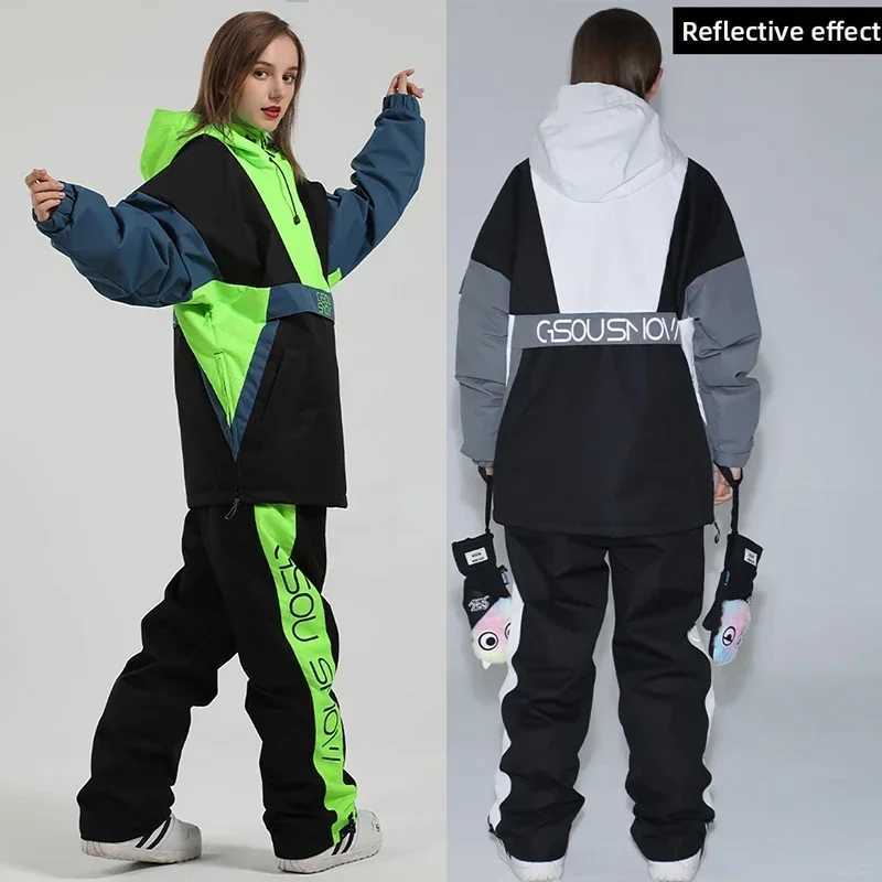 Skiing Suits New Winter Ski Suit Women Overalls Outdoor Snowboarding Jacket Men Thickened Warm Skiing Set Wind Proof Waterproof Snow Pants H240826