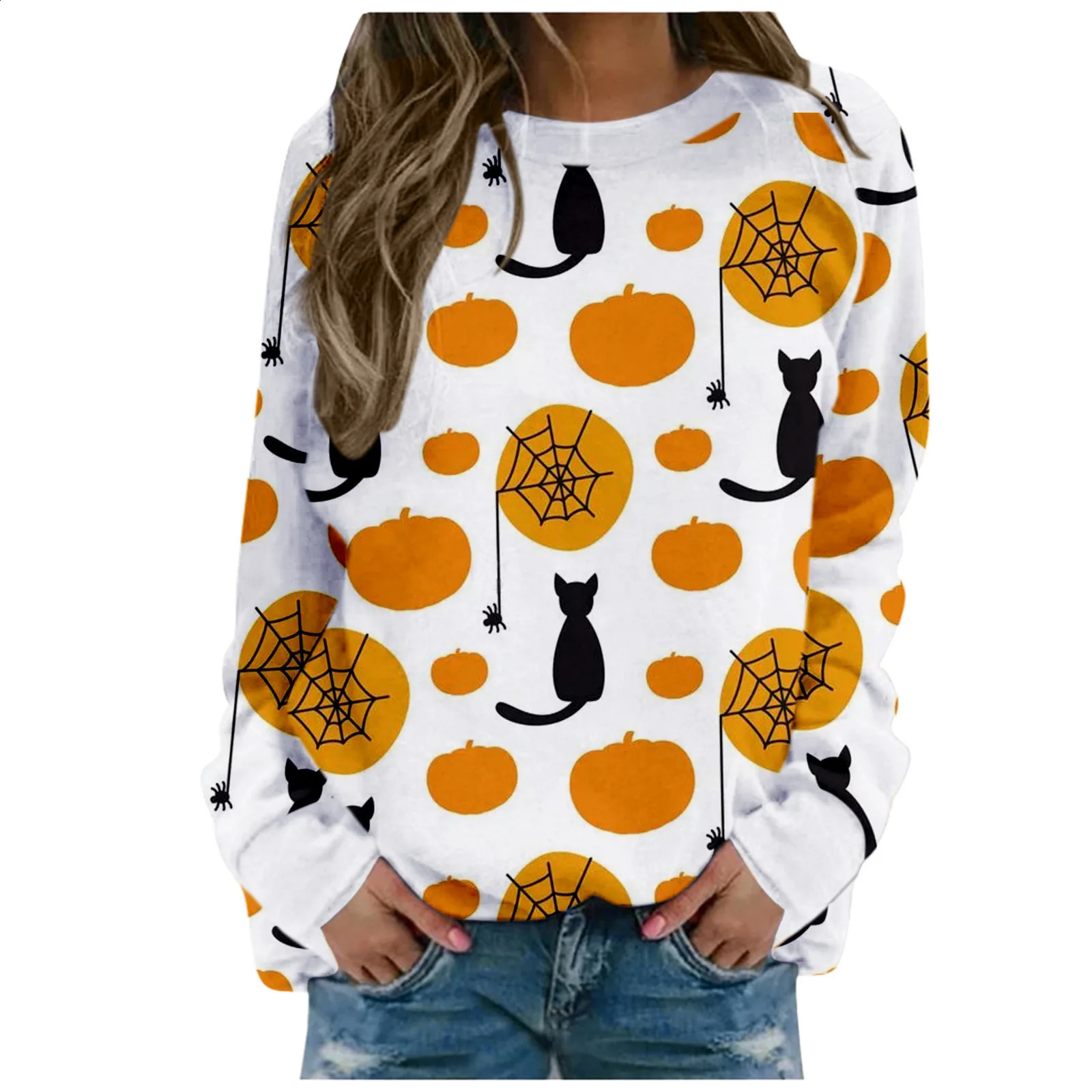 Halloween sweater pumpkin 3D printed hoodie womens casual O-neck hoodie street clothing oversized Harajuku zipper womens clothing 240827