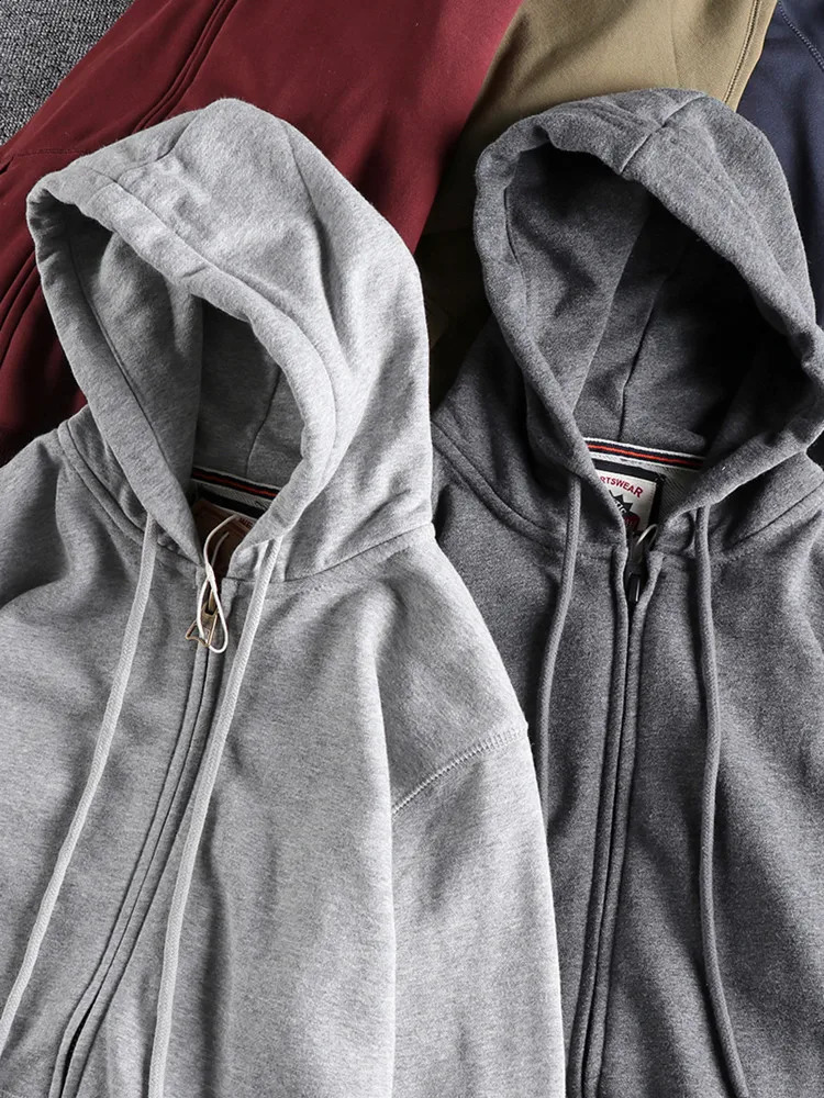 Autumn Winter Cardigan Hoodies for Mens Fashion Simple Long Sleeved Hooded Heavyweight Terry Cloth Knitted Casual Sweatshirts 240826