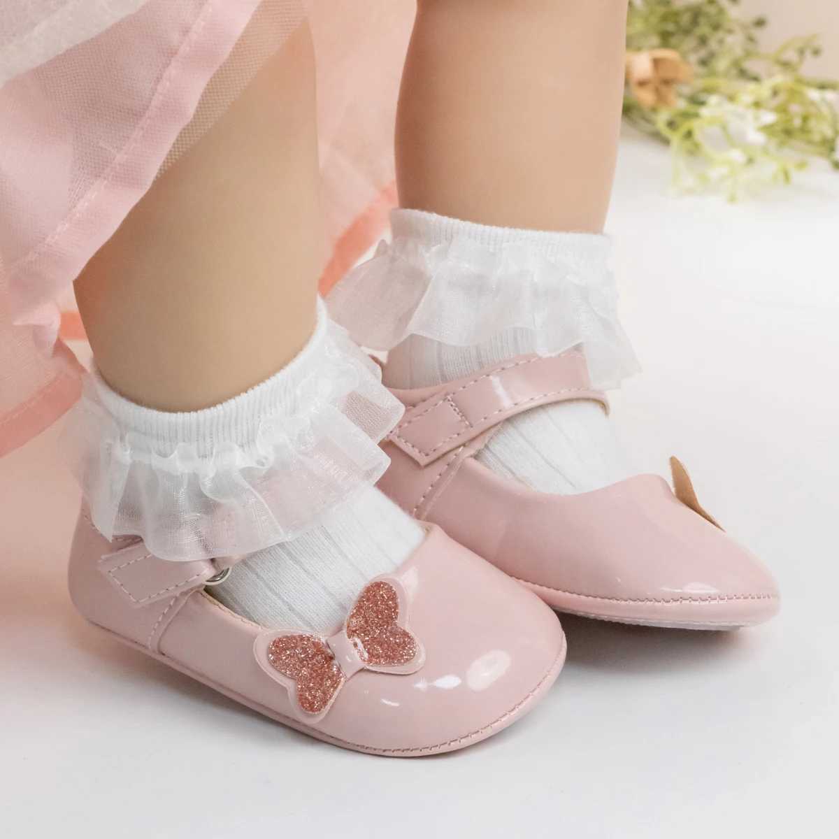KIDSUN baby shoes newborn princess PU childrens shoes butterfly knot decoration rubber sole anti slip first walking shoes 0-18M M240827