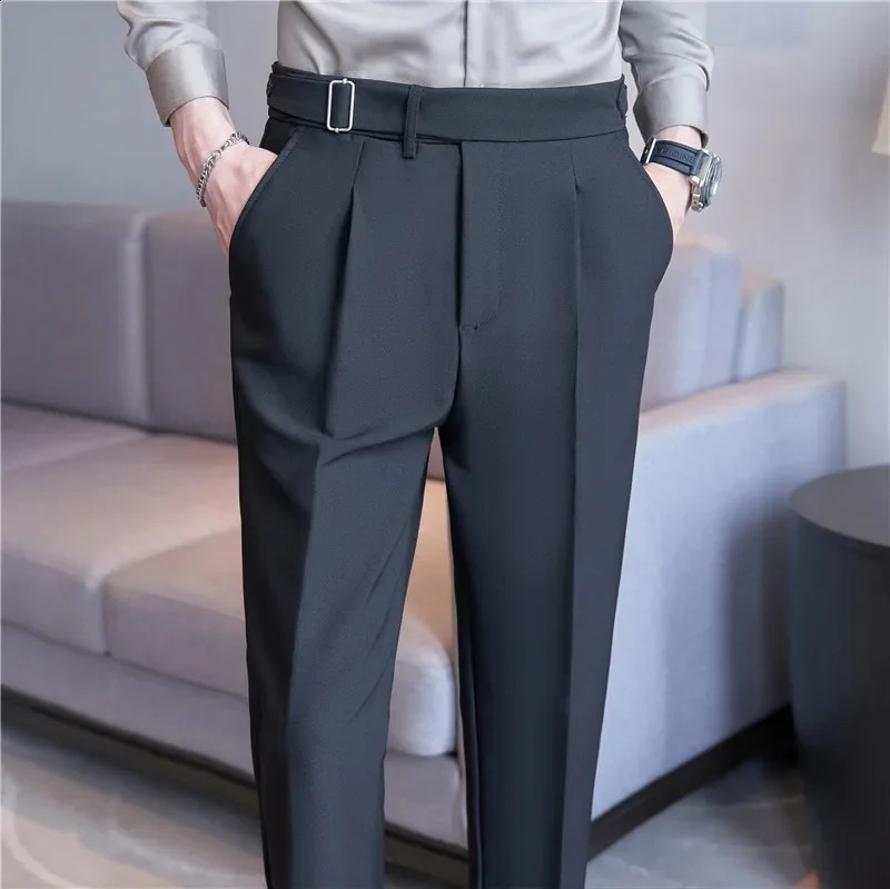 Men Suit Pants Trousers Autumn British Style Stretch Slim Formal Pantalone Hombre Solid Casual Dress Pants Men Clothing 240827