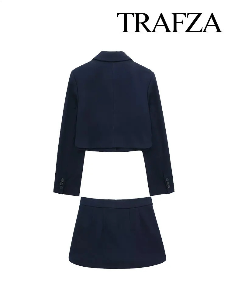 TRAFZA Spring Elegant Womens Short Satin Blazer Suit Zipper High Waist Womens Casual A-Line Loose Pleated Skirt 2-piece Set 240826