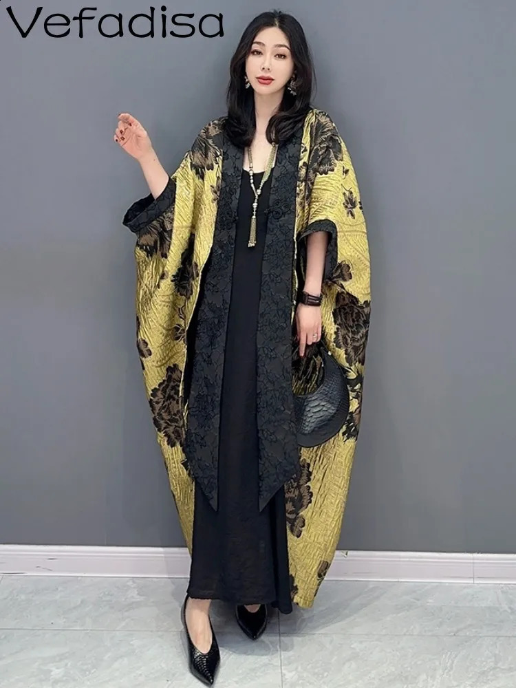 SpringSummer Dark Flower Gull Casual Big Bat Sleeve Open Collar Woolen Sweater for Women Retro Chinese Style Trend ZY574 240826