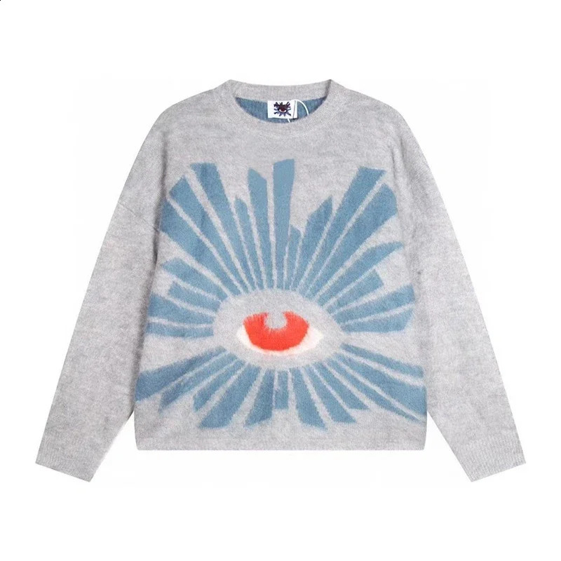 Autumn and Winter Casual Loose Eye Jacquard Grey Sweater Mens High Quality Shirt 240826