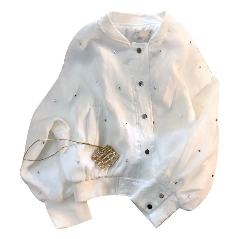 White Short Jacket Womens Loose And Versatile Jacket For Summer Baseball Jacket Top 240827