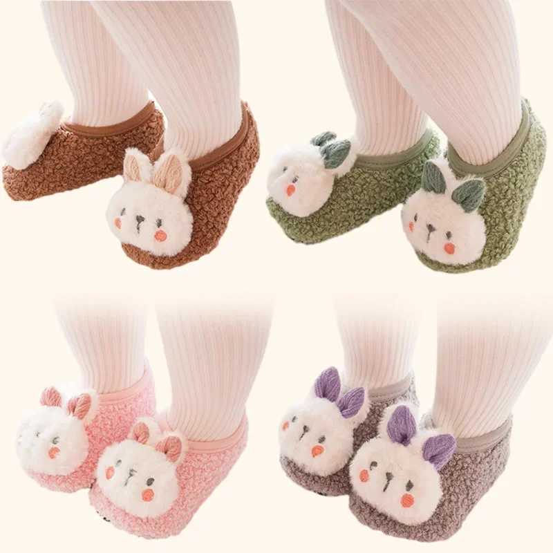 Anti slip baby floor socks with cute rabbit pattern for newborns winter warmth slide with soft bottom baby walking socks M240827