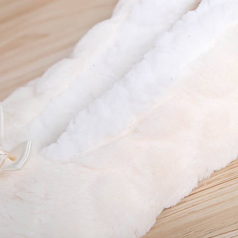 Cute Bowknot Plush House Slippers boots, Solid Color Slip On Fuzzy Flat Shoes, Winter Warm Home Floor Slippers booties