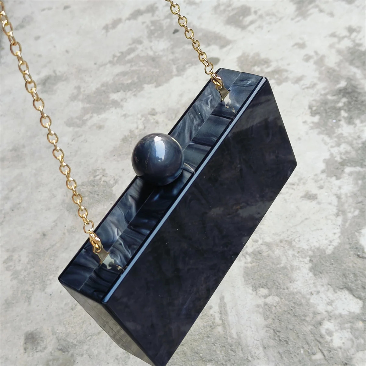 Marble Pearl Black Long Acrylic Box PVC Evening Clutch Bag Mini Flap Travel Beach Purses And Handbags Wedrses Handbag 240826Z