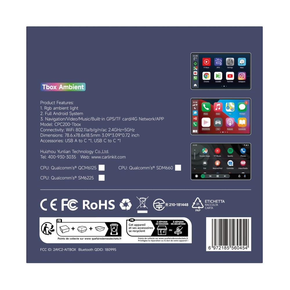 Carlinkit Qualcomm SMD660 chipset carplay ai box android 13 wireless carplay box 4G sim gps navigaiton youtube netflix media palyer box for car