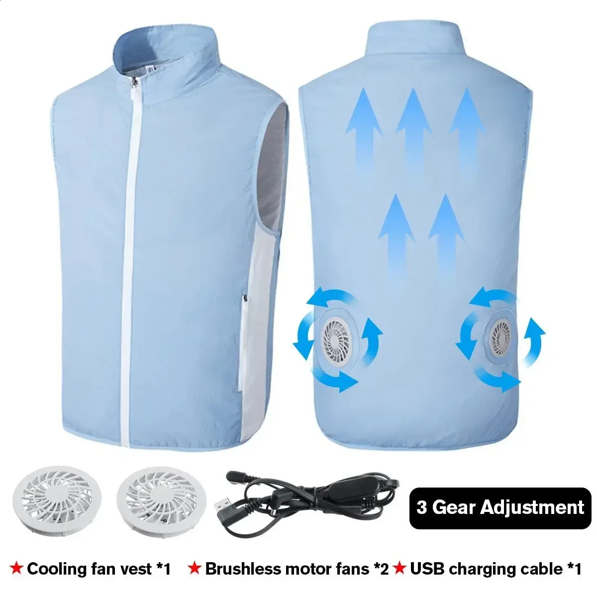 Summer Fan Tank Top Mens Cool USB Cooling Outdoor Camping Air Conditioning Clothing Waterproof Sleeveless Jacket 240827