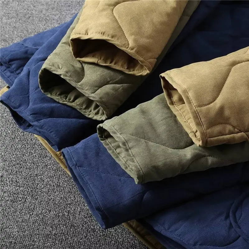 Winter vintage quilted jacket mens collarless cotton lined coat M65 lining lightweight casual loose Japanese coat high-quality 240827