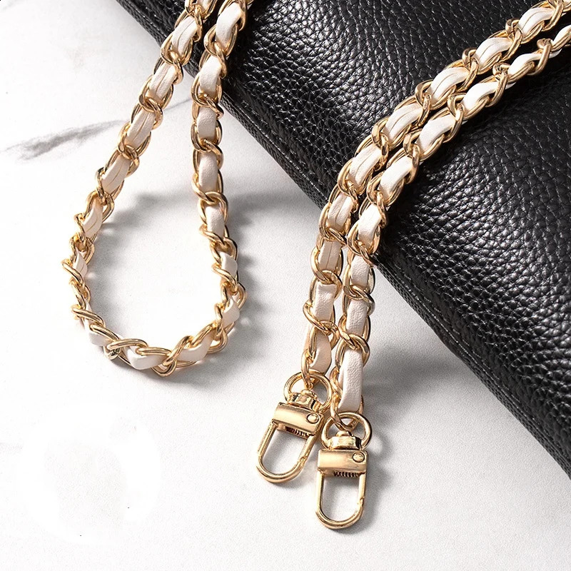 60cm Long PU Leather Metal Chain Bag Strap For Crossbody Fashion Handbags Shoulder Cellphone Replacement Accessories 240826Z