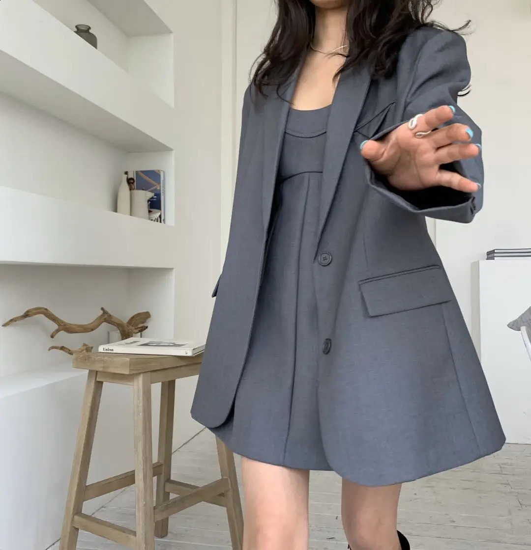 RZIV Spring and autumn high quality stylish womens solid color oversize big loose blazer coat 240826