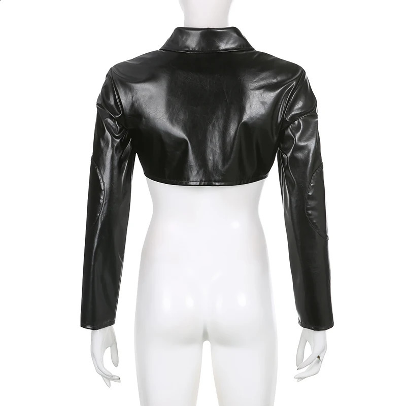 BIKPIIK Letter Pu Leather Jacket Full Set of Collar Womens Coat Punk Motorcycle Zipper Ultra Short Retro Coat 240827