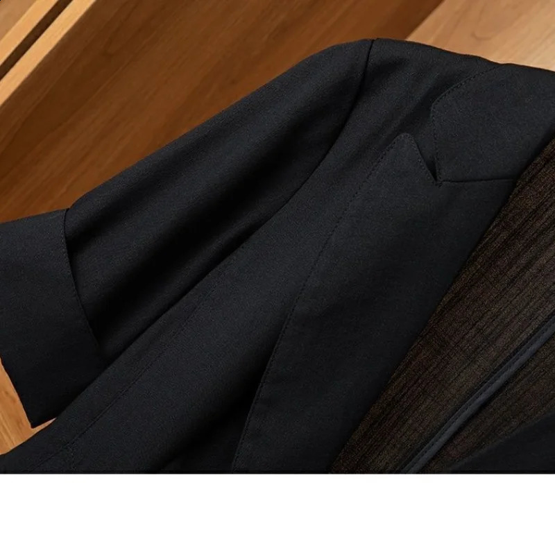 Womens Summer Chiffon Small Suit Fashion Button Pocket Splicing Casual Breathable Versatile Thin Mid Sleeved Tops 240826