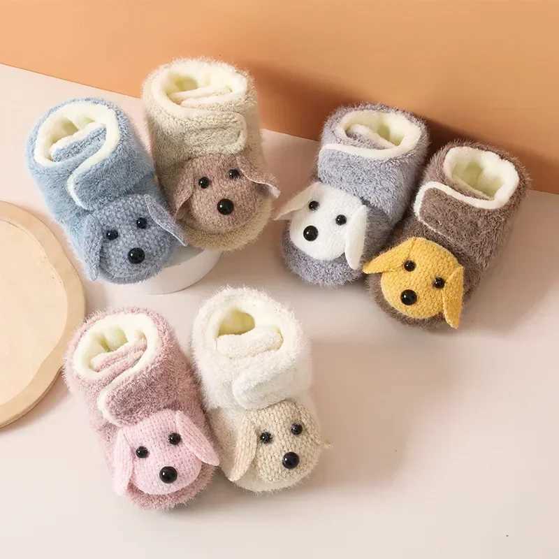Autumn Cute Dog Anti slip Warm Thick Baby Walking Shoes Magic Buckle Newborn Baby Floor Soft Bottom First Step Walker M240827