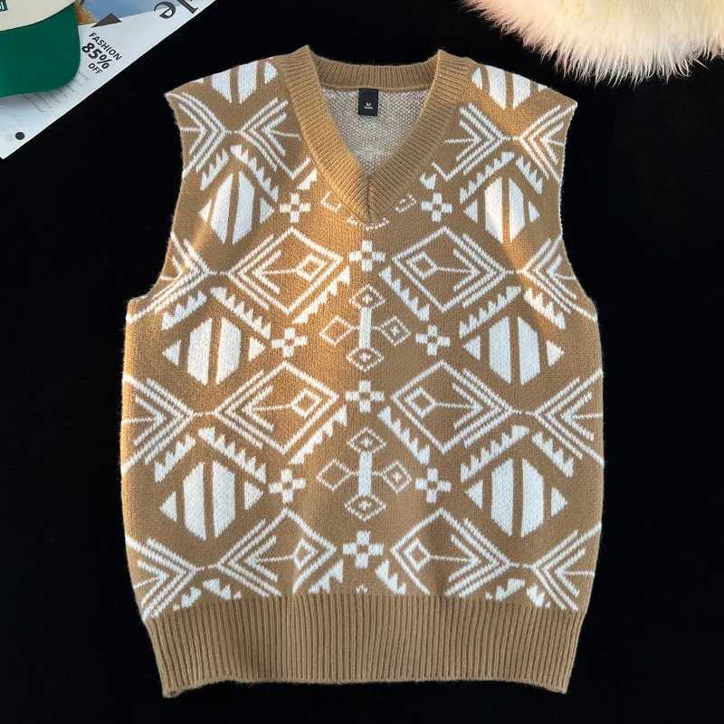 Fashion College Style Sweater Vest Mens Vneck Japanese Retro Knitted Sweater Daily Sleeveless Simple Jacquard DesignXJ250904