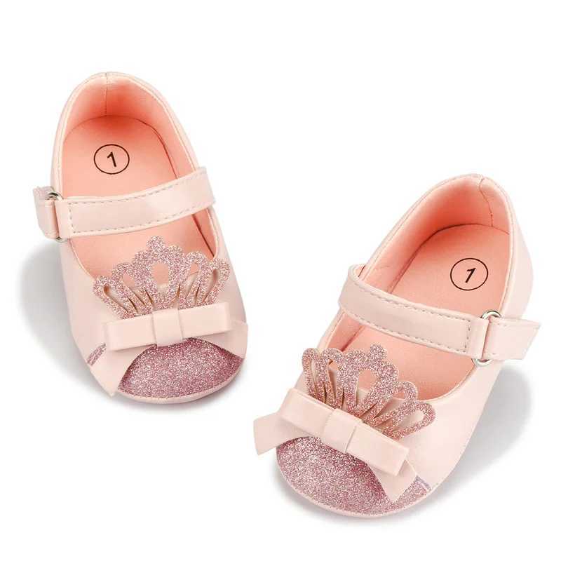 Baby Shoes Crown Shining Baby Pink Princess Shoes Anti slip Flat Rubber Sole Newborn First Step Walker Baby Preschool Shoes M240827