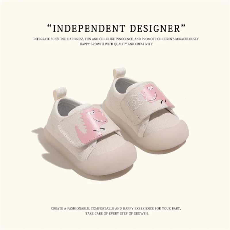 New Spring Baby Shoes Canvas Cute Dinosaur Preschool Girls Barefoot Shoes Anti slip Fashion Little Boys Sports Shoes EU 16-25 M240827