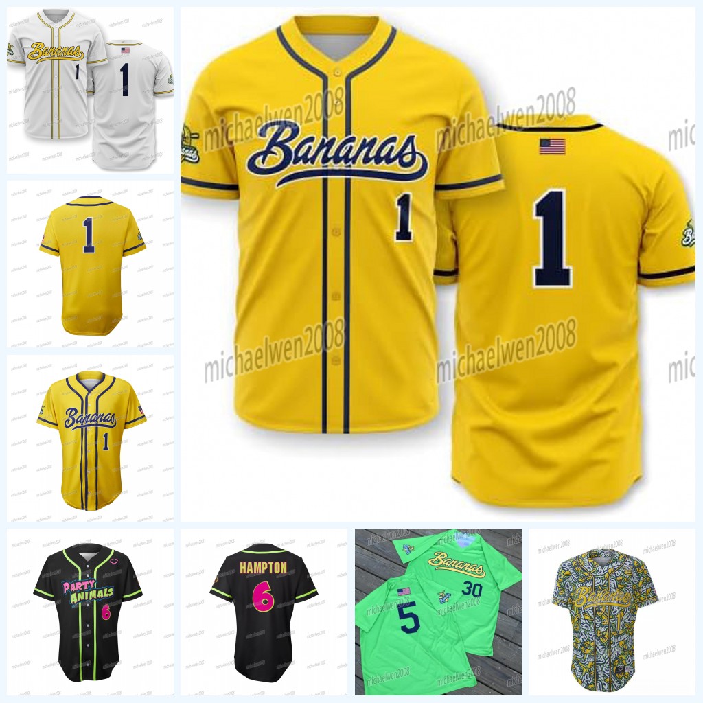 Custom Savannah Bananas Baseball Jersey Eric Jones Noah Bridges Noah Niznik Adam Virant Zack Tyler Gillum Reese Alexiades Ryan Cox Kyle Luigs Jackson Olson
