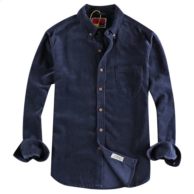 Spring/Summer American Retro Corduroy Solid Color Product Shirt Mens Pure Cotton Long Sleeve Pocket Casual Shirt 240827
