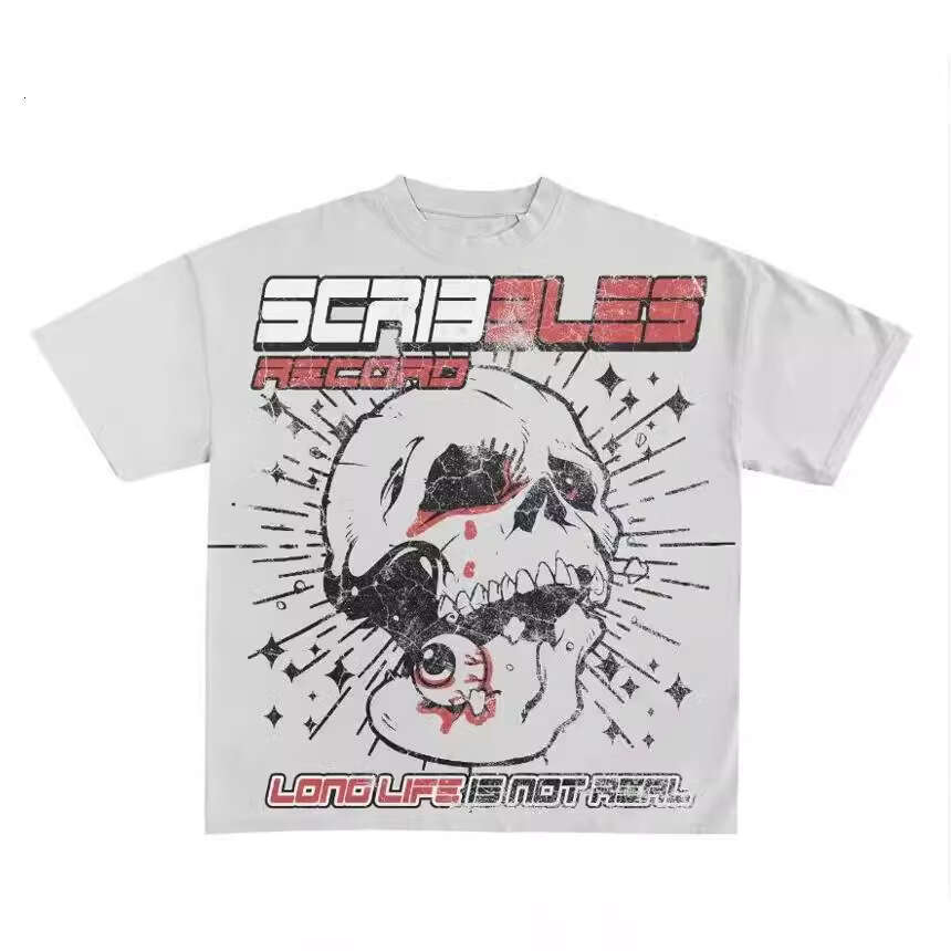 Y2K new skeleton printing mode short sleeved round neck street washed hip-hop fashion brand loose T-shirt