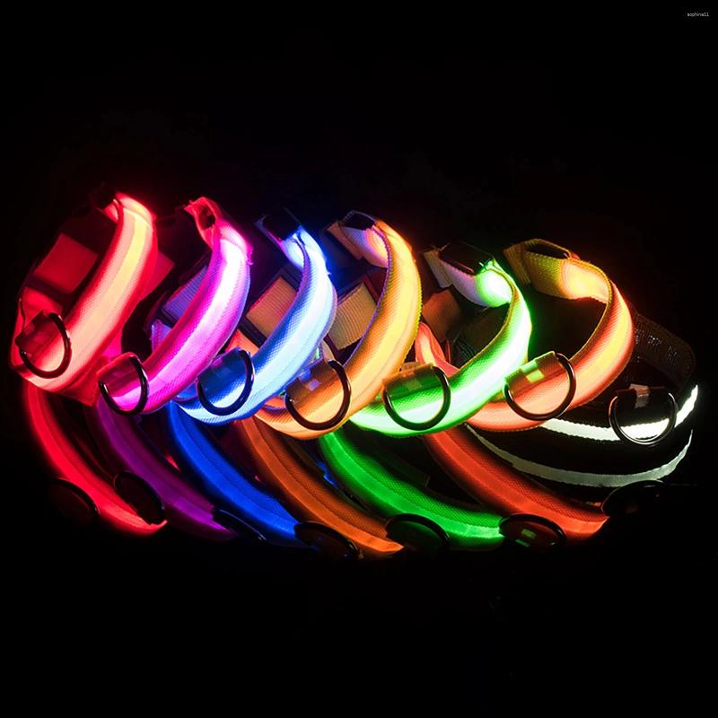 Dog Collars Nylon LED Night Safety Flashing Glow In The Dark Leash Dogs Luminous Fluorescent Pet Collar Flash