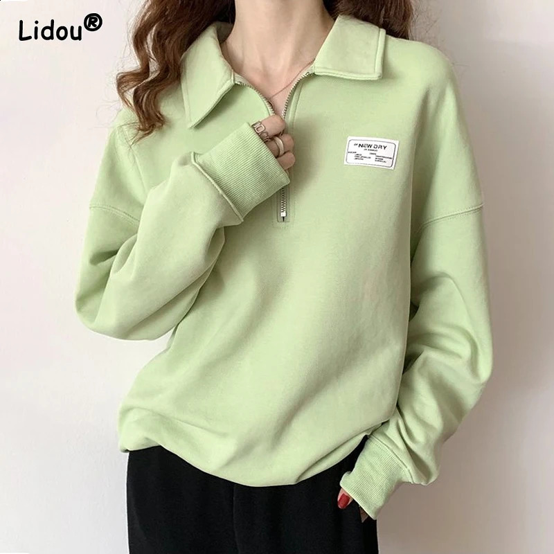 Spring/Summer Autumn Fashion Lazy Style Half Zipper Polo Collar Reduced Age Super Large High End Long Sleeve Sweater 240827