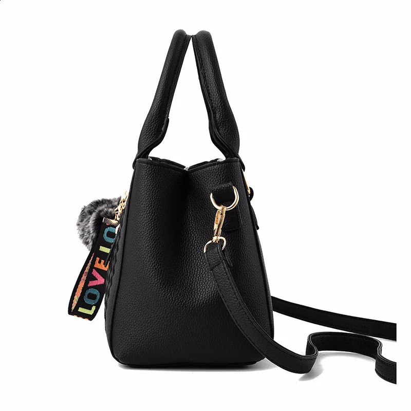 Embroidery Messenger Bags Women Leather Handbags for Sac a Main Ladies hair ball Hand Bag 240827