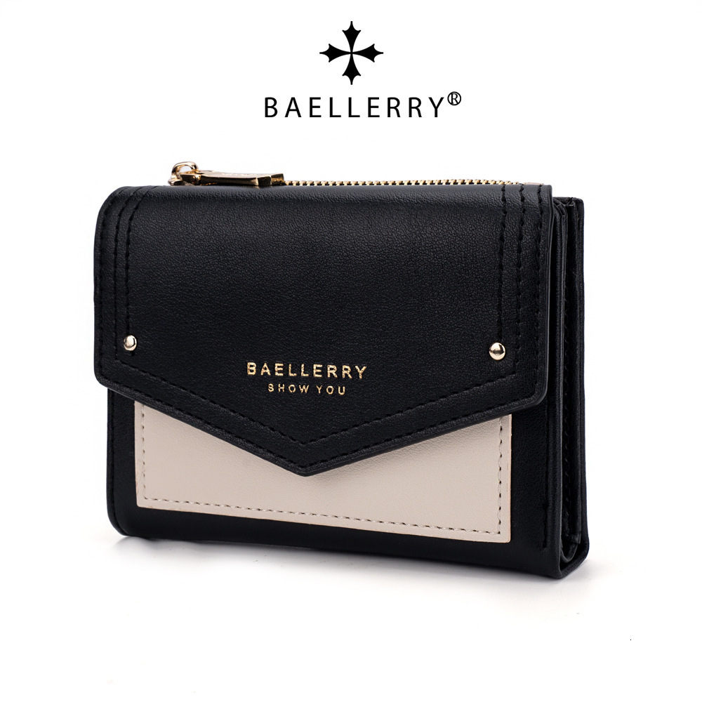 Women's Fashion Color Contrast Short Wallet with Zipper and Multi Card Slots