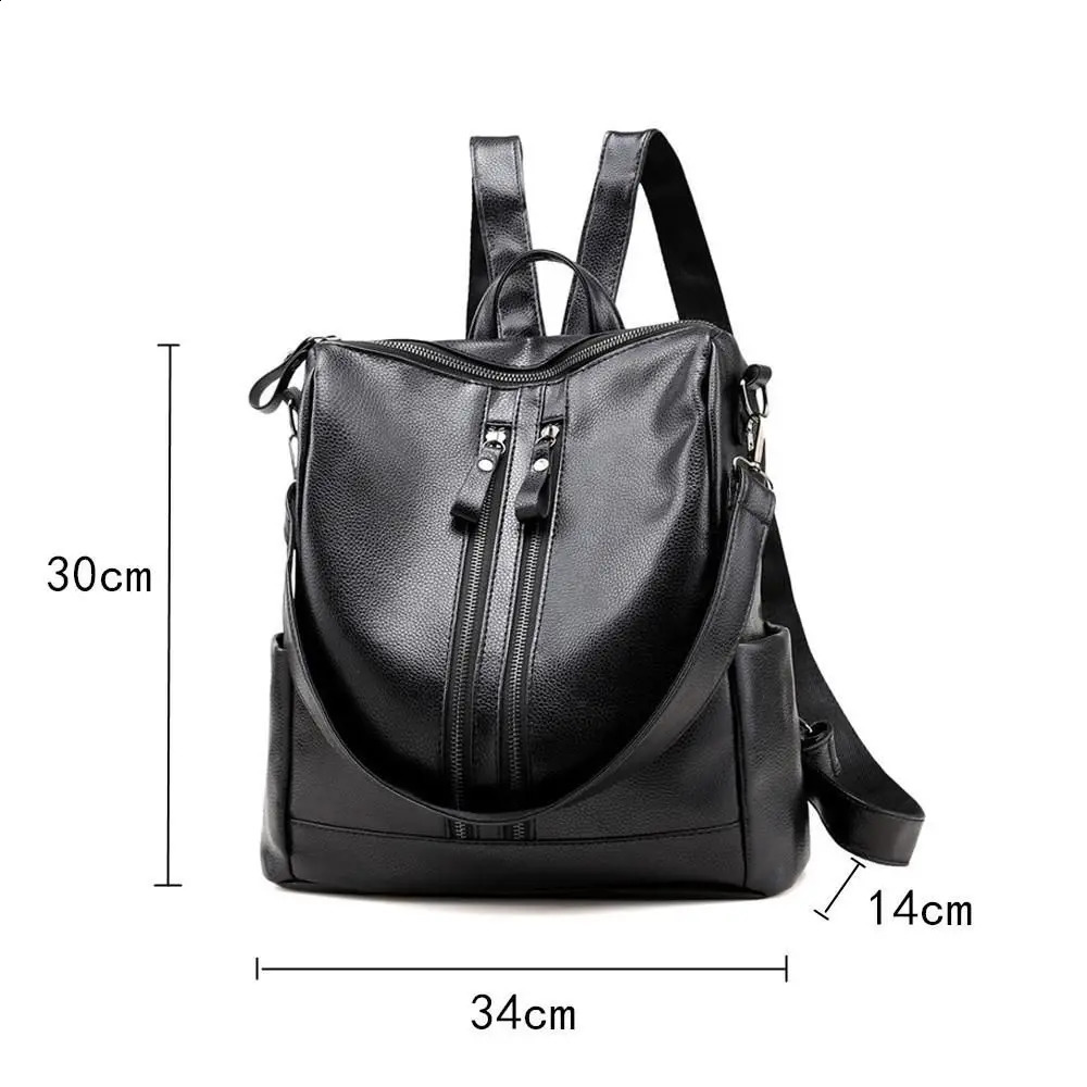 Womens backpack school soft leather black casual multifunctional college bag large capacity shoulder bag travel handbag 240827