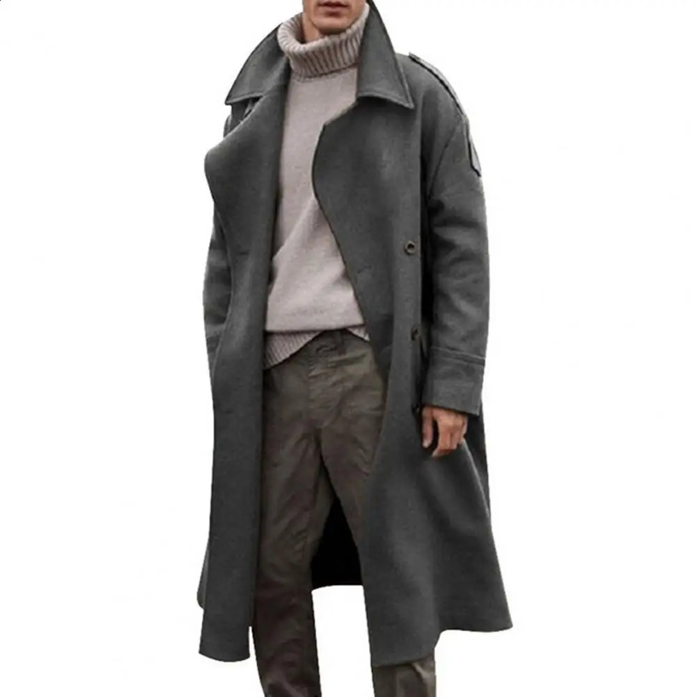 Solid color long peacock mens trench coat retro style double chest windproof jacket 240827