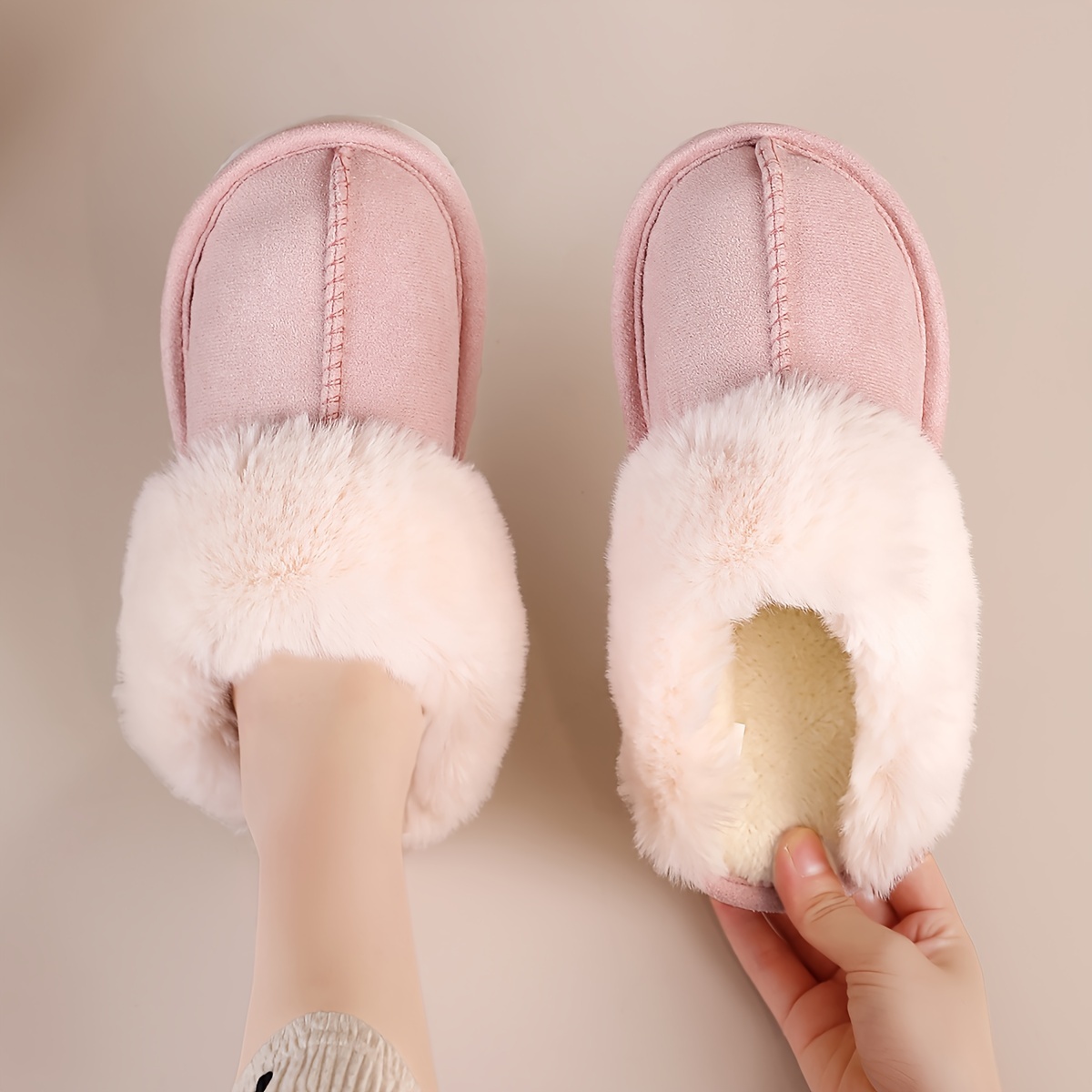 Solid Color Home Warm Slippers, Soft Sole Platform Plush Lined Backless Shoes, Round Toe Indoor Fluffy Shoes