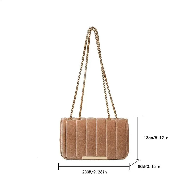 Gold veet fabric embroidered small square single shoulder chain cross body lace womens bag 240826 zhanyishengli