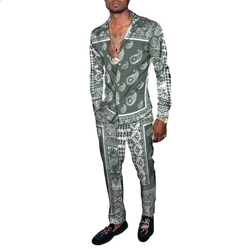 Fashion colored checkered 3D printed mens Harajuku clothing set Tracksuit long sleeved shirt long pants two-piece clothing set 240827