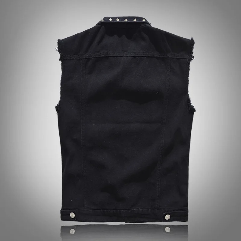 Spring Fashion Men Rivet Denim Vest Punk Party Studded Slim Fit Jean Jacket Male Sleeveless Waistcoat for Men Plus Size 6XL 240826