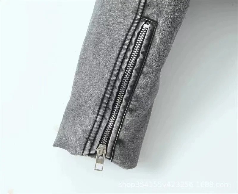 Autumn Women Vintage Loose Pu Faux Leather Short Jacket With Belt Streetwear Female Zipper Moto Biker Coat Outwear Tops 240827