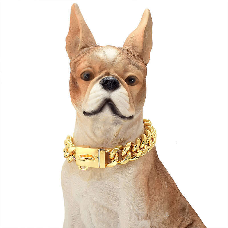 Gold Stainless Steel Cuban k Chain 14mm Wide Metal Pet Necklace for Small Medium Large Dog Collar Product