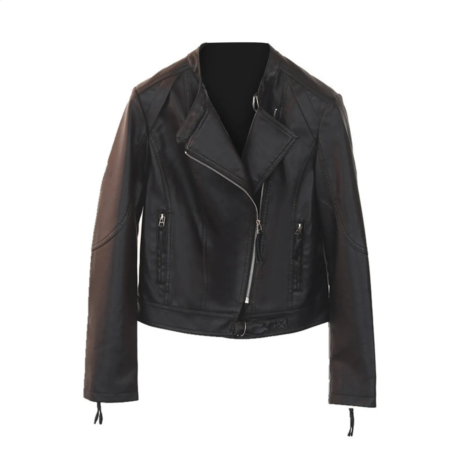 Spring and Autumn Womens Artificial Leather Jacket Fashion Coat Retro Collar Zipper Bicycle Jacket Fashion Pu Motorcycle Jacket Street Clothing 240827
